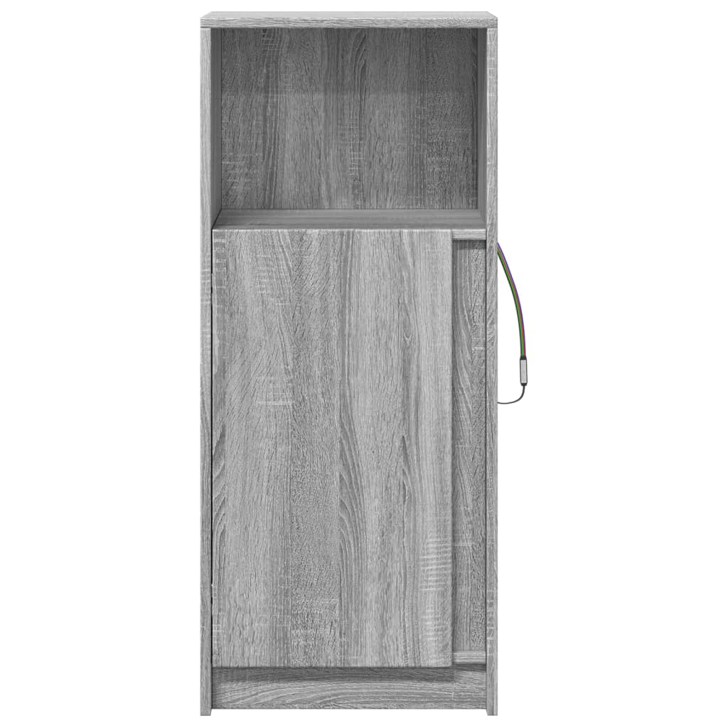 skab med LED-lys 42,5x34x100 cm konstrueret træ grå sonoma-eg