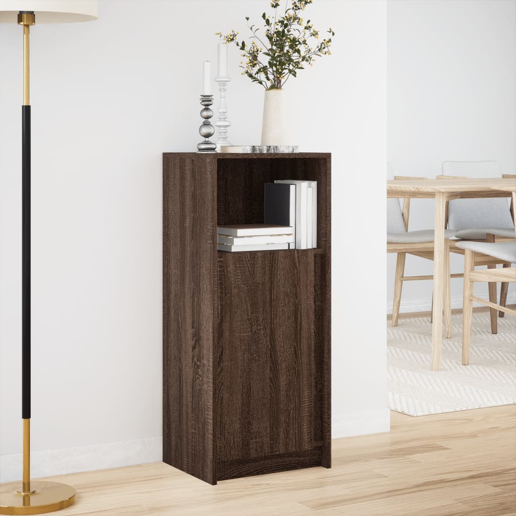 reol med LED 42,5x34x100 cm konstrueret træ brun egetræ