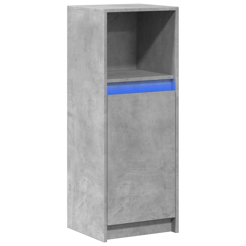 skab med LED-lys 38x34x100 cm konstrueret træ betongrå