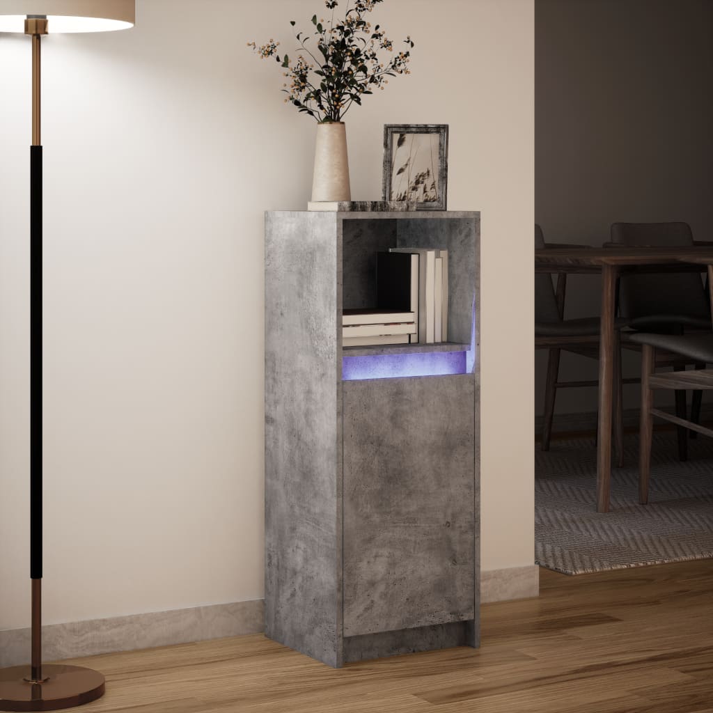skab med LED-lys 38x34x100 cm konstrueret træ betongrå