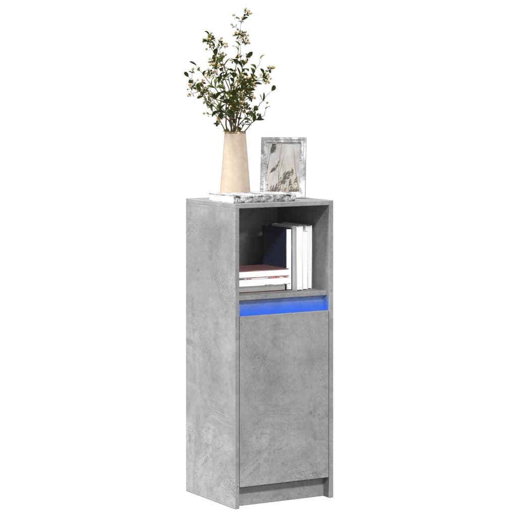 skab med LED-lys 38x34x100 cm konstrueret træ betongrå