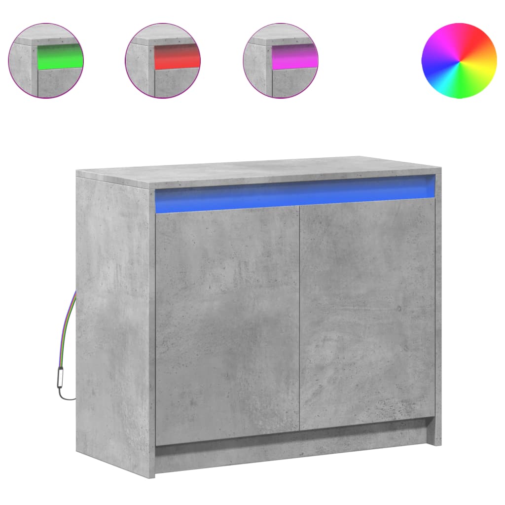 skab med LED-lys 72x34x61 cm konstrueret træ betongrå