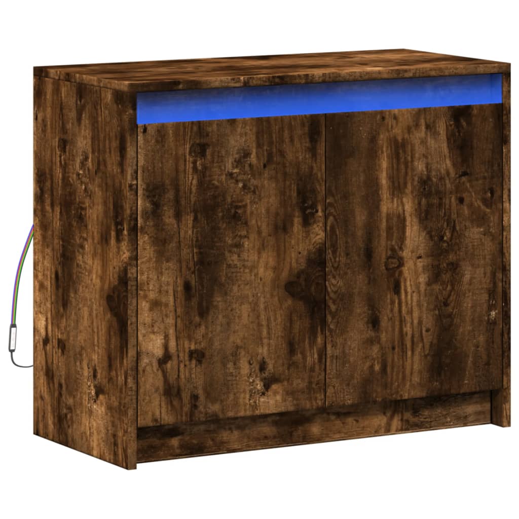 skab med LED-lys 72x34x61 cm konstrueret træ røget egetræsfarve
