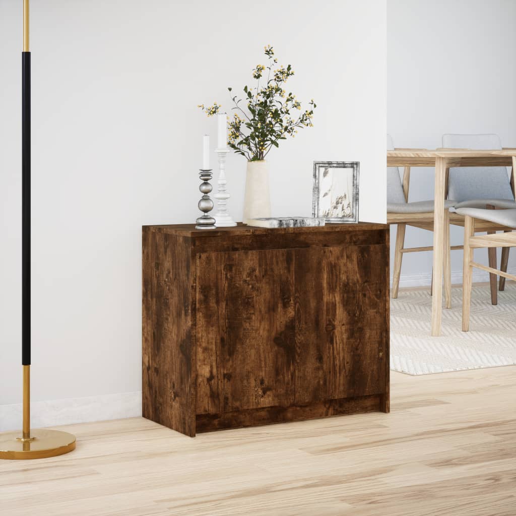 skab med LED-lys 72x34x61 cm konstrueret træ røget egetræsfarve