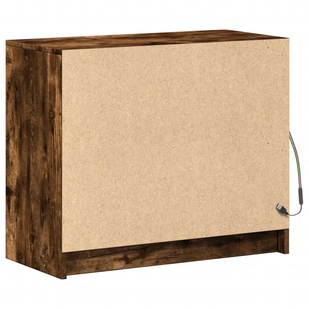 skab med LED-lys 72x34x61 cm konstrueret træ røget egetræsfarve