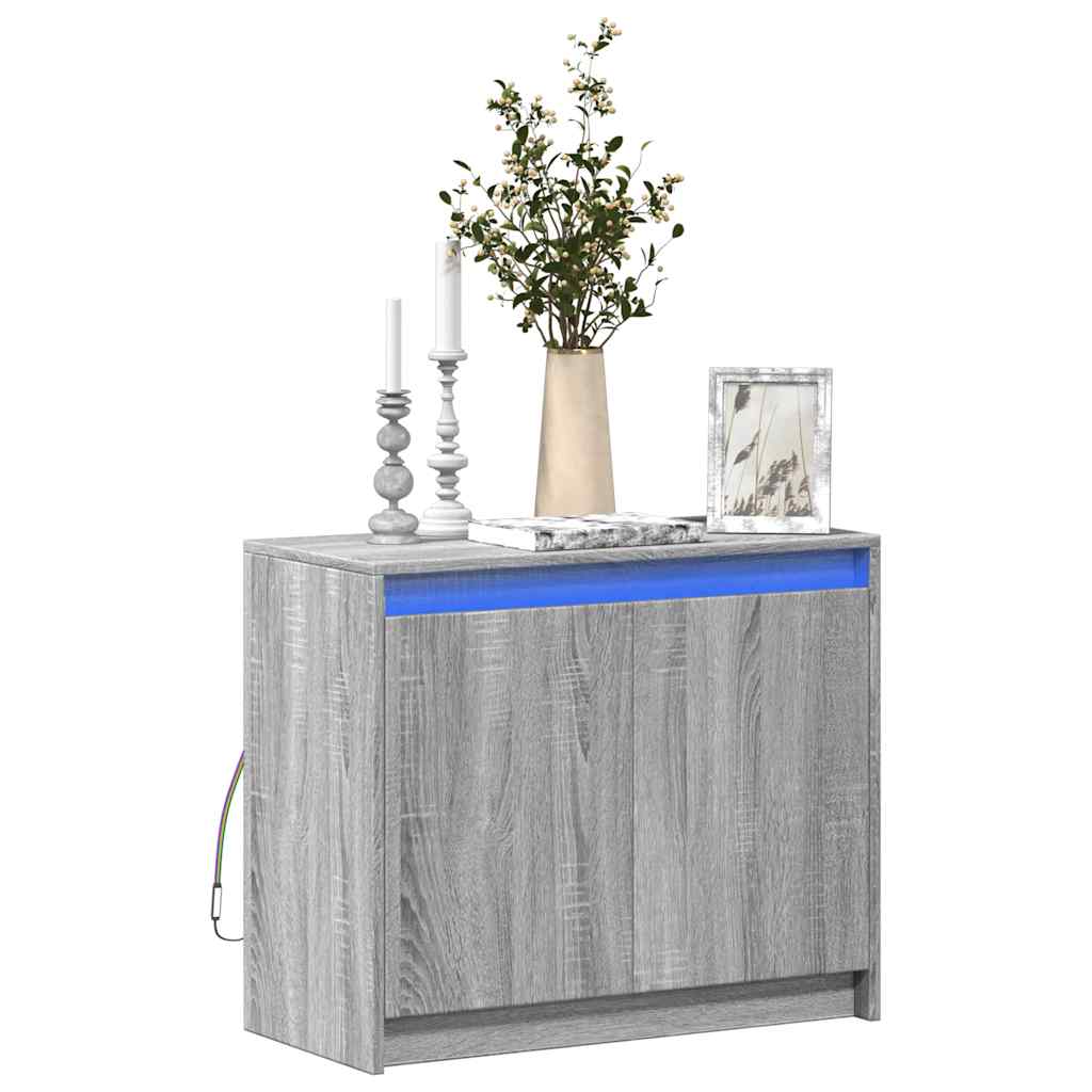 skab med LED-lys 72x34x61 cm konstrueret træ grå sonoma-eg