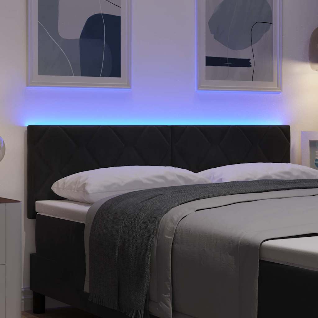 LED sengegavl Sort 160 cm Fløjl