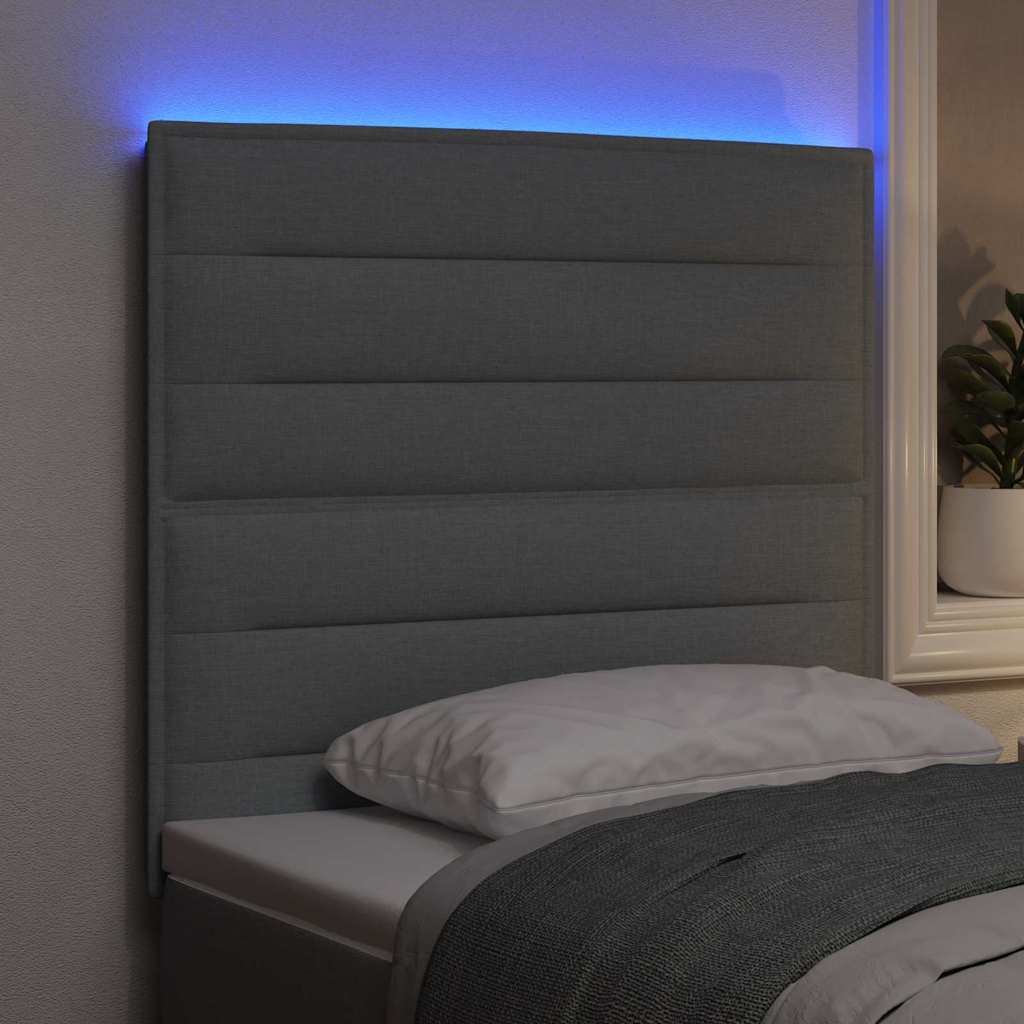 LED sengegavl med LED-lysstrimler Lysegrå 80 cm Stof