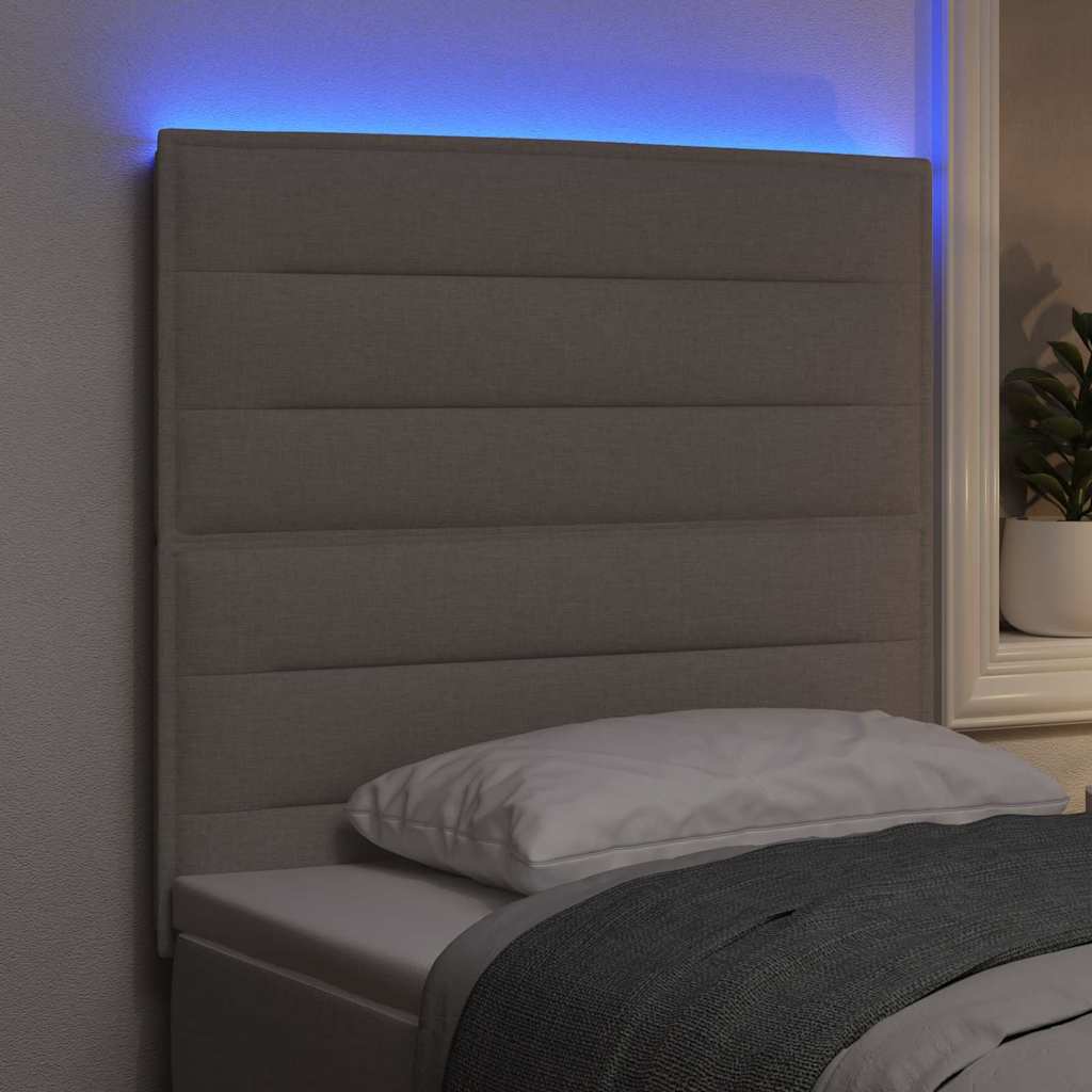 LED sengegavl med LED-lysstrimler Gråbrun 100 cm Stof