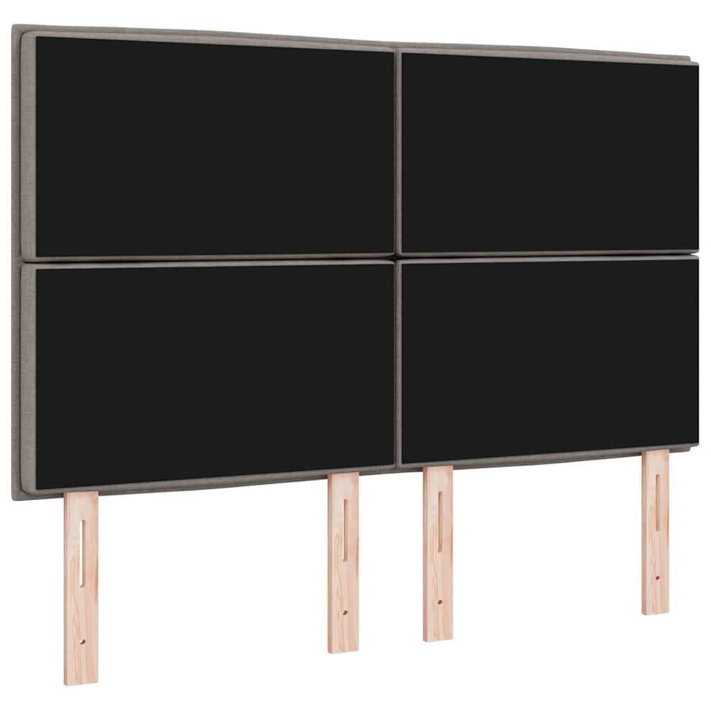 LED sengegavl med LED-lysstrimler Gråbrun 144 cm Stof