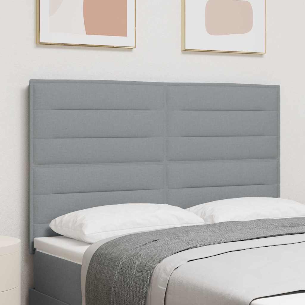 LED sengegavl med LED-lysstrimler Lysegrå 160 cm Stof