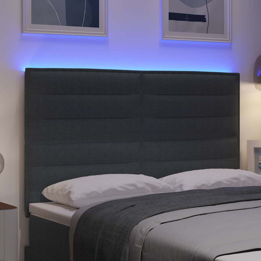LED sengegavl med LED-lysstrimler Mørkegrå 160 cm Velourstof