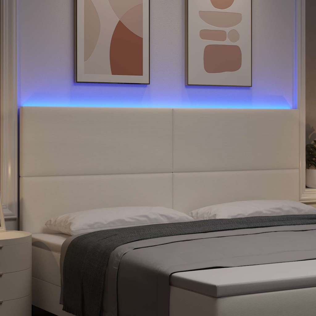 LED sengegavl med LED-lysstrimler Creme 200 cm Velourstof
