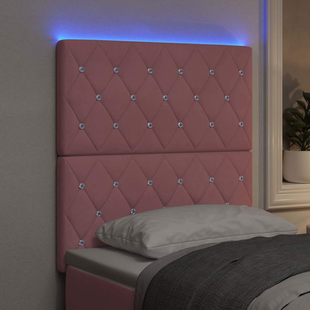 LED sengegavl med LED-lysstrimler Lyserød 80 cm Fløjl