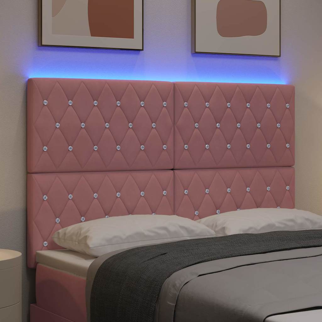 LED sengegavl med LED-lysstrimler Lyserød 144 cm Fløjl
