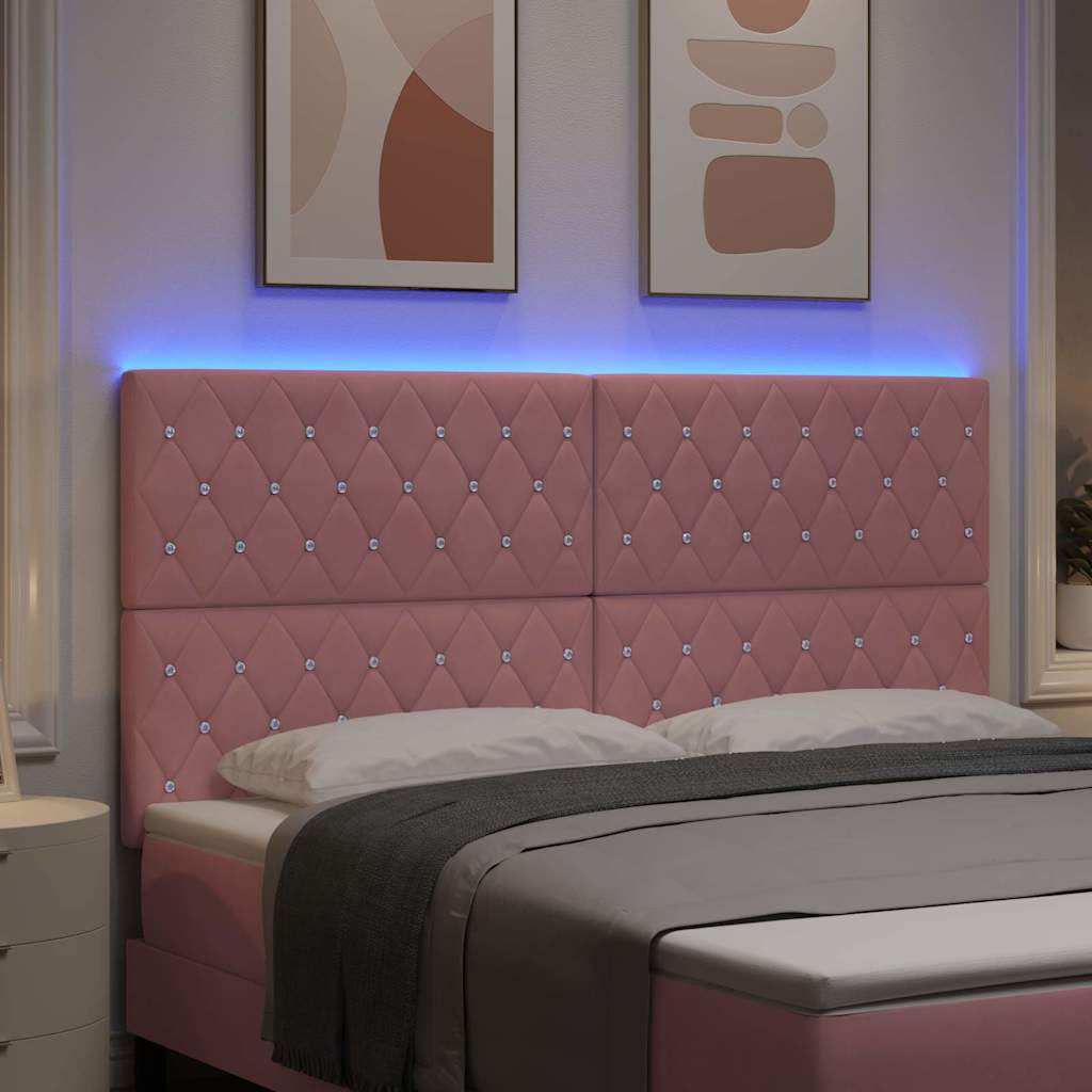 LED sengegavl med LED-lysstrimler Lyserød 180 cm Fløjl