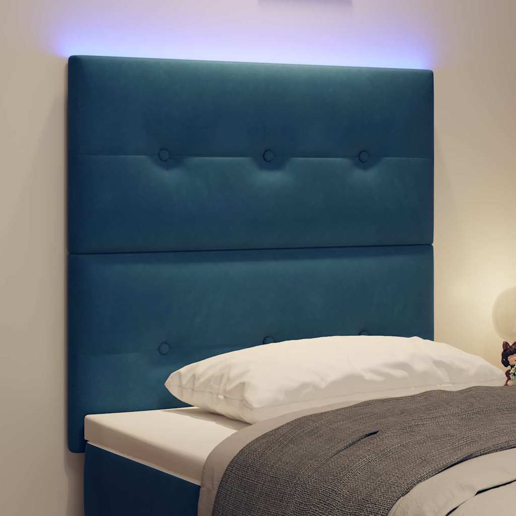LED sengegavl med LED-lysstrimler Blå 80 cm Fløjl