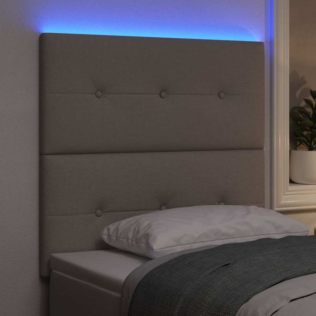 LED sengegavl med LED-lysstrimler Gråbrun 90 cm Stof