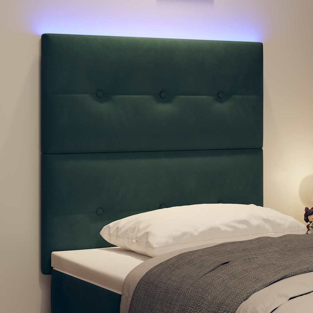 LED sengegavl med LED-lysstrimler Grøn 90 cm Fløjl