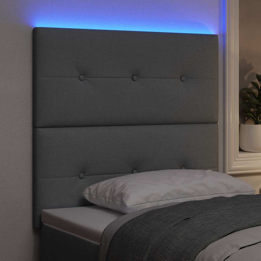 LED sengegavl med LED-lysstrimler Lysegrå 100 cm Stof