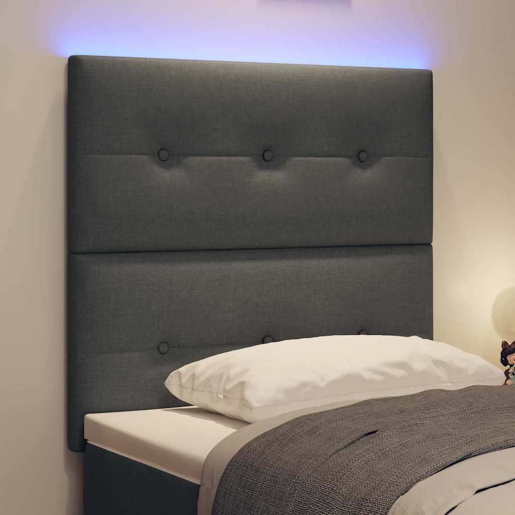 LED sengegavl med LED-lysstrimler Mørkegrå 100 cm Stof