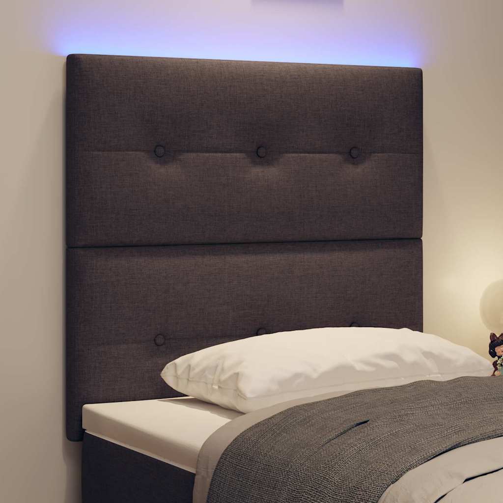 LED sengegavl med LED-lysstrimler Mørk Brun 100 cm Stof