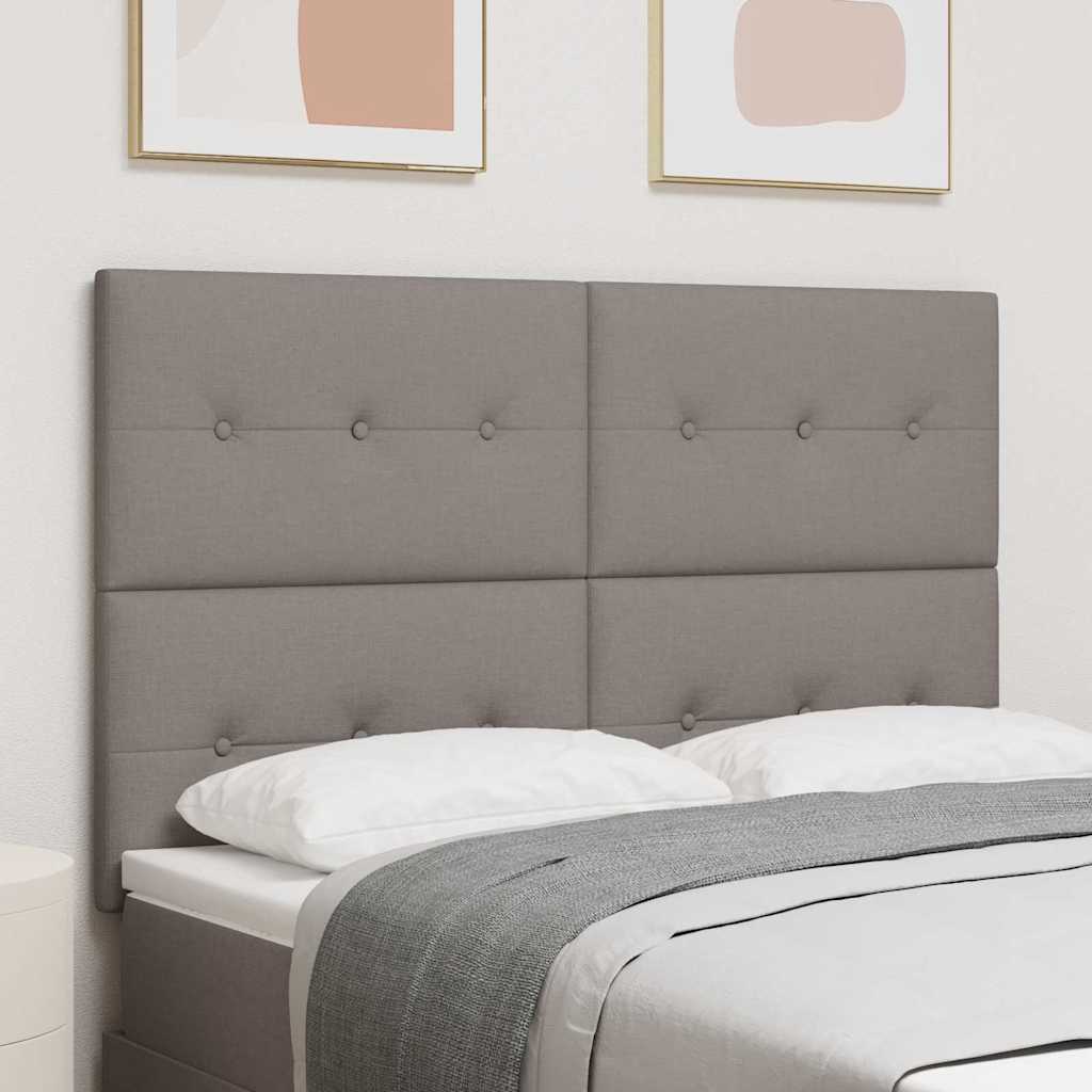 LED sengegavl med LED-lysstrimler Gråbrun 144 cm Stof