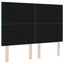 LED sengegavl med LED-lysstrimler Blå 144 cm Stof