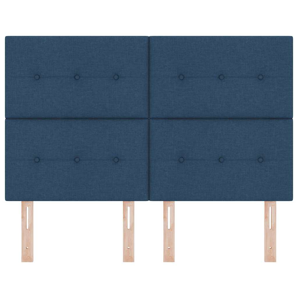 LED sengegavl med LED-lysstrimler Blå 144 cm Stof