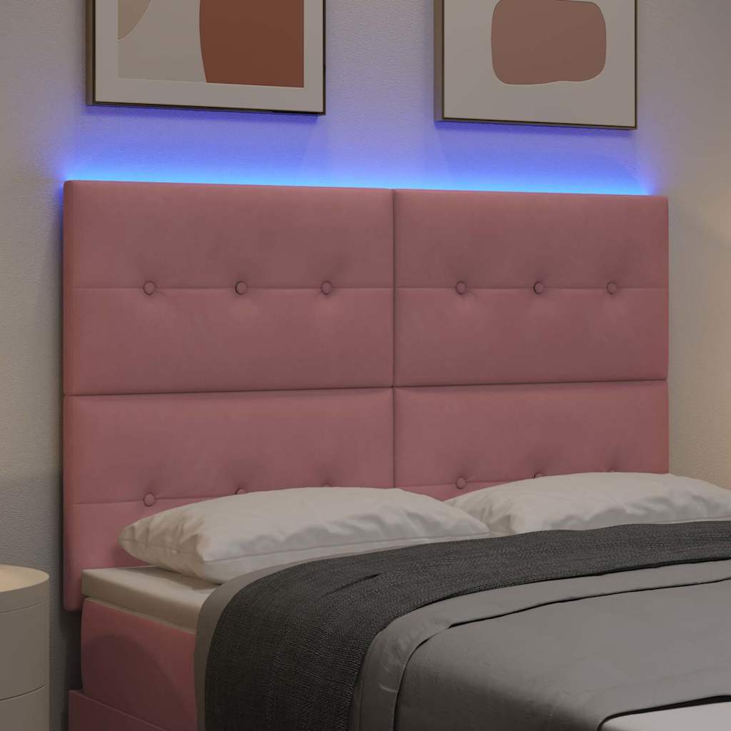LED sengegavl med LED-lysstrimler Lyserød 144 cm Fløjl
