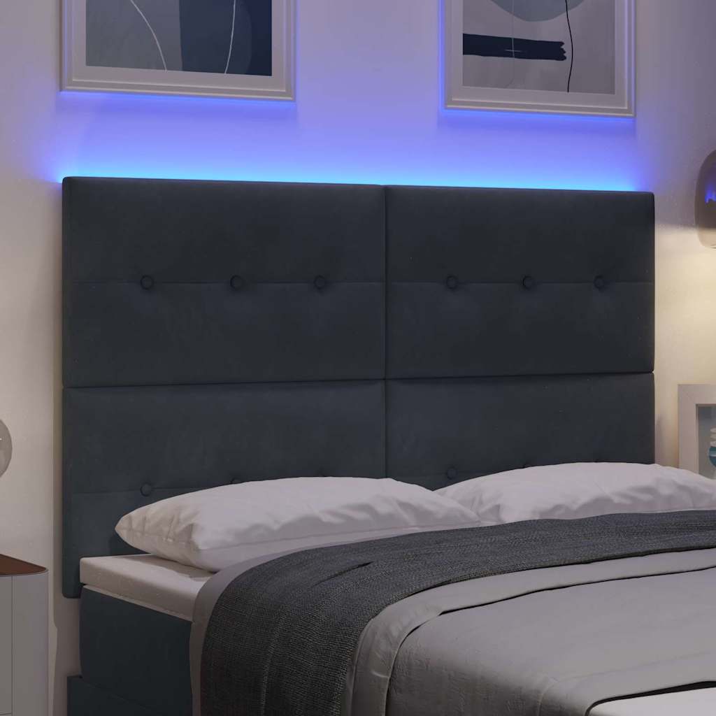 LED sengegavl med LED-lysstrimler Grå 160 cm Fløjl