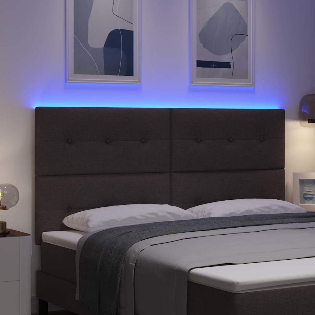 LED sengegavl med LED-lysstrimler Mørk Brun 180 cm Stof