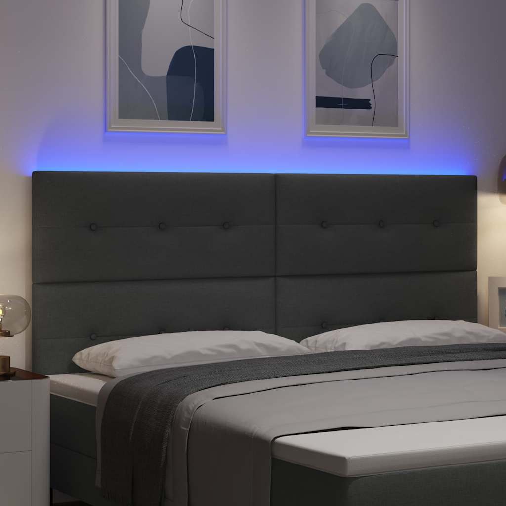 LED sengegavl med LED-lysstrimler Mørkegrå 200 cm Stof