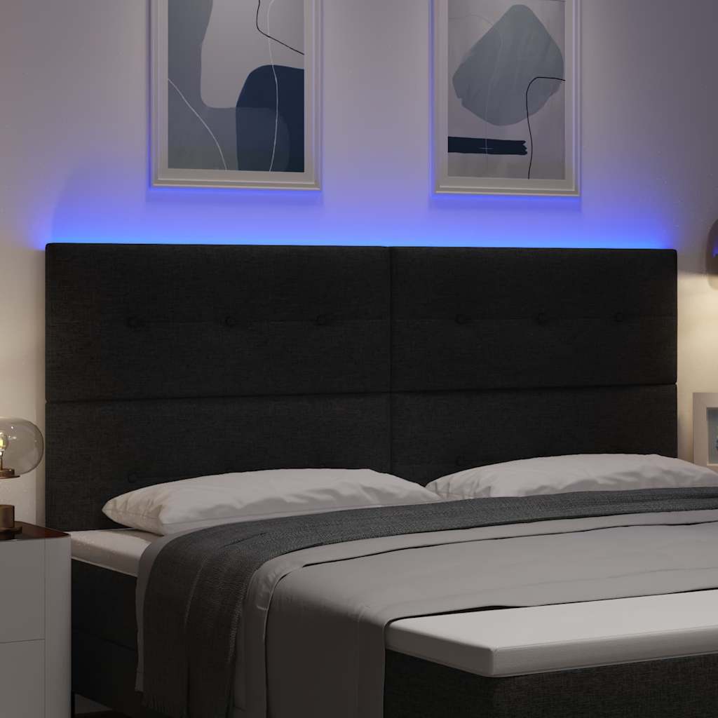 LED sengegavl med LED-lysstrimler Sort 200 cm Stof