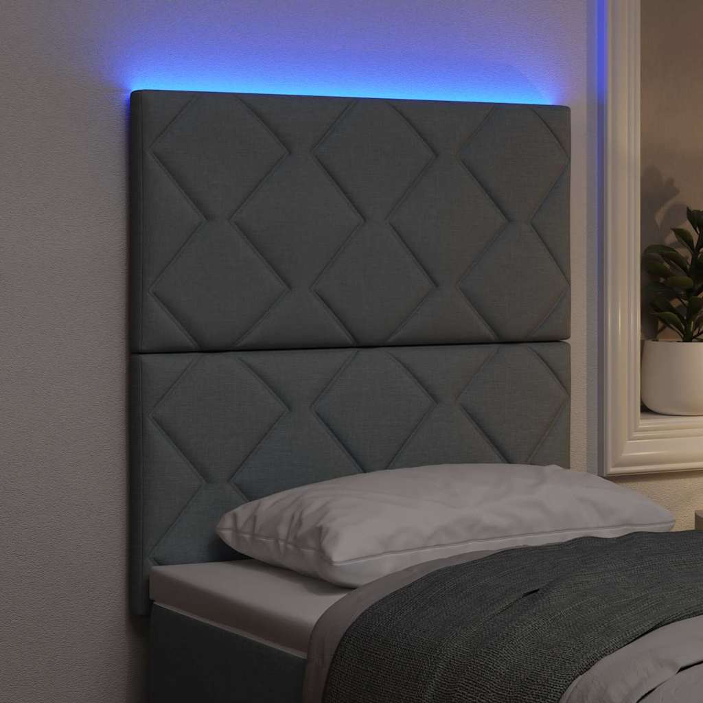 LED sengegavl Lysegrå Stof