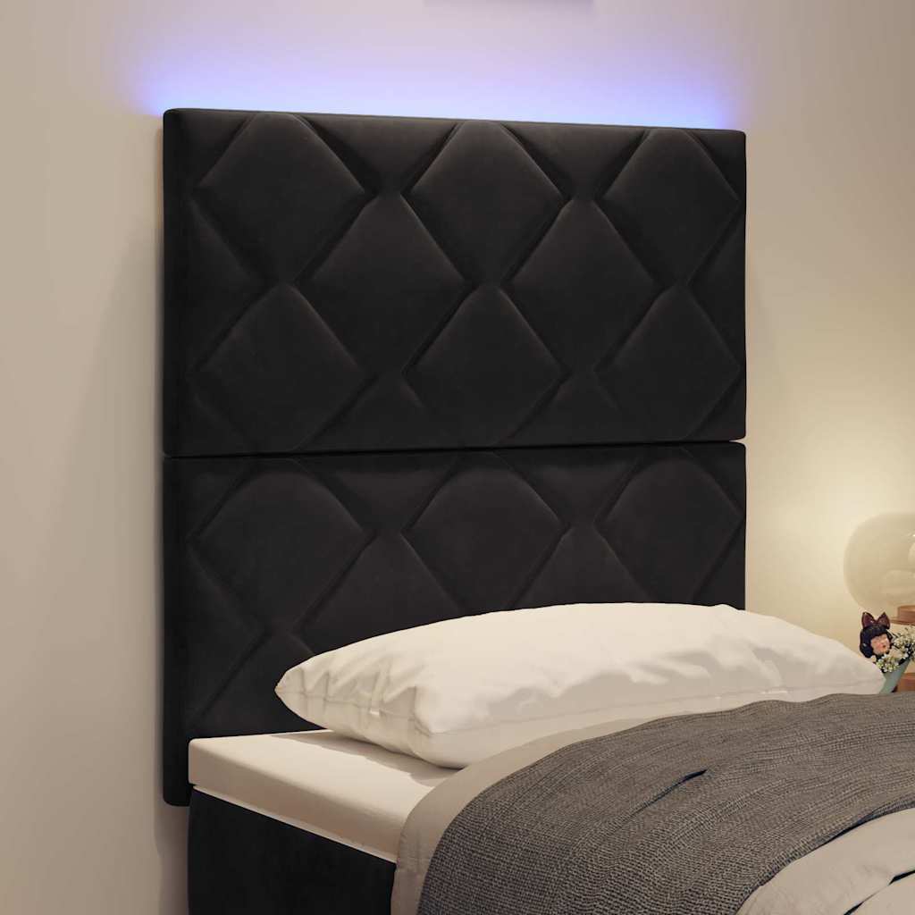 LED sengegavl Sort 80 cm Fløjl