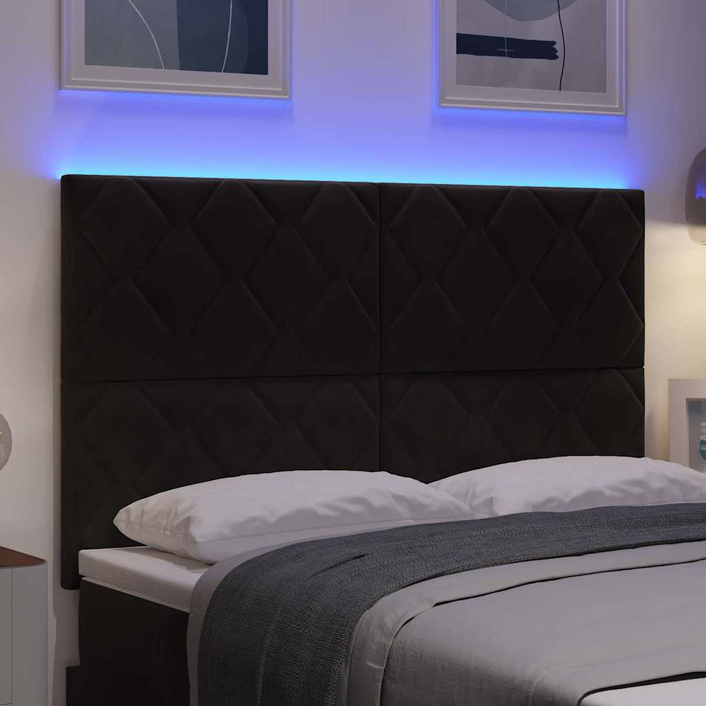 LED sengegavl Sort 160 cm Fløjl