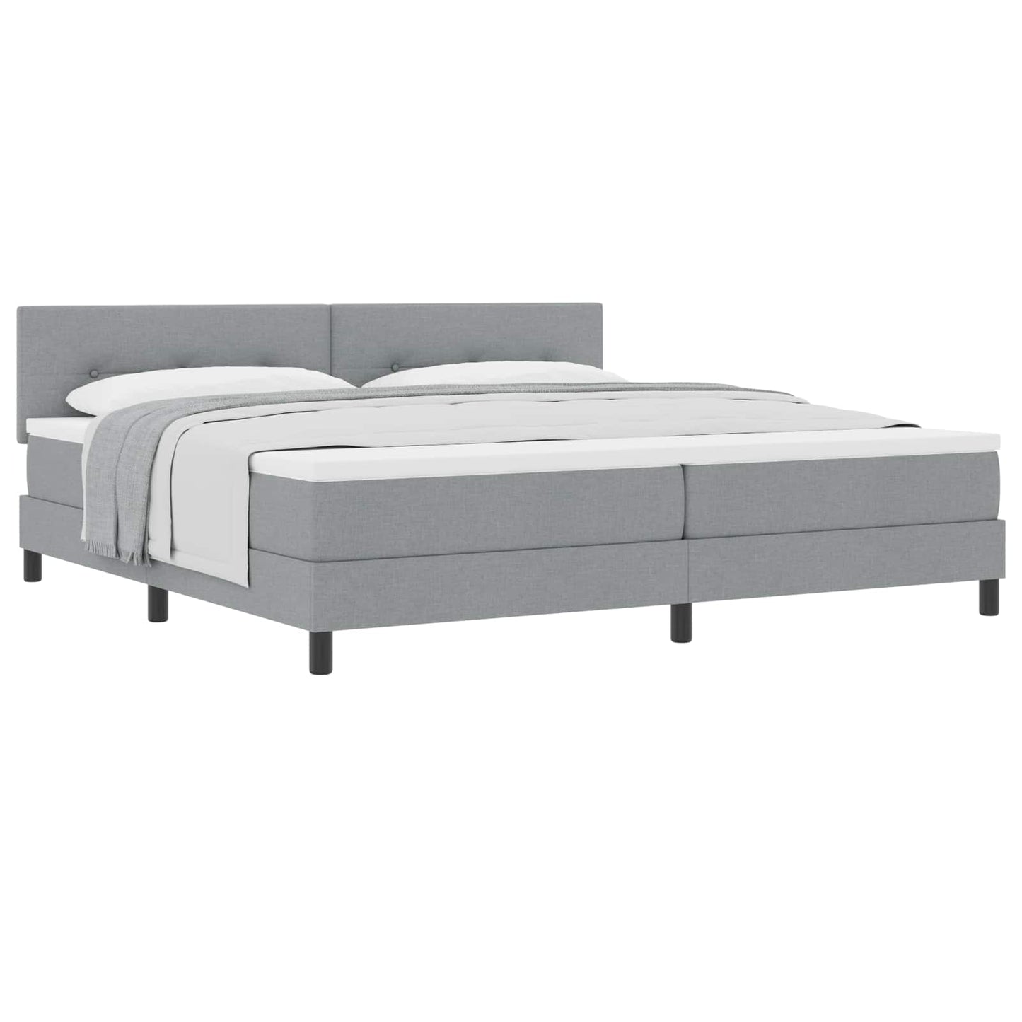 Box spring seng med hovedgærde Lysegrå 200 x 200 cm Stof