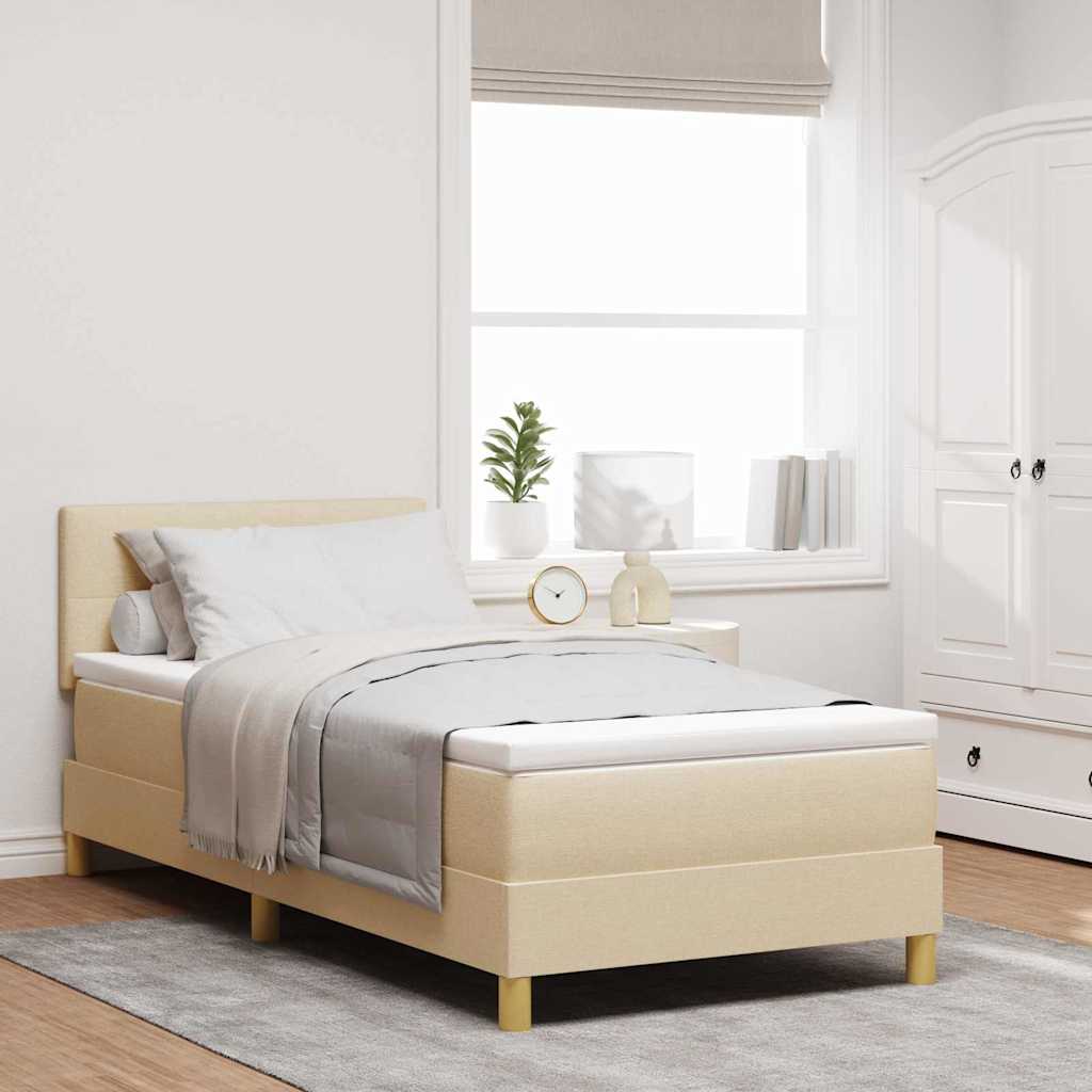 Box spring seng med pude med hovedgærde Creme 100 x 200 cm Stof