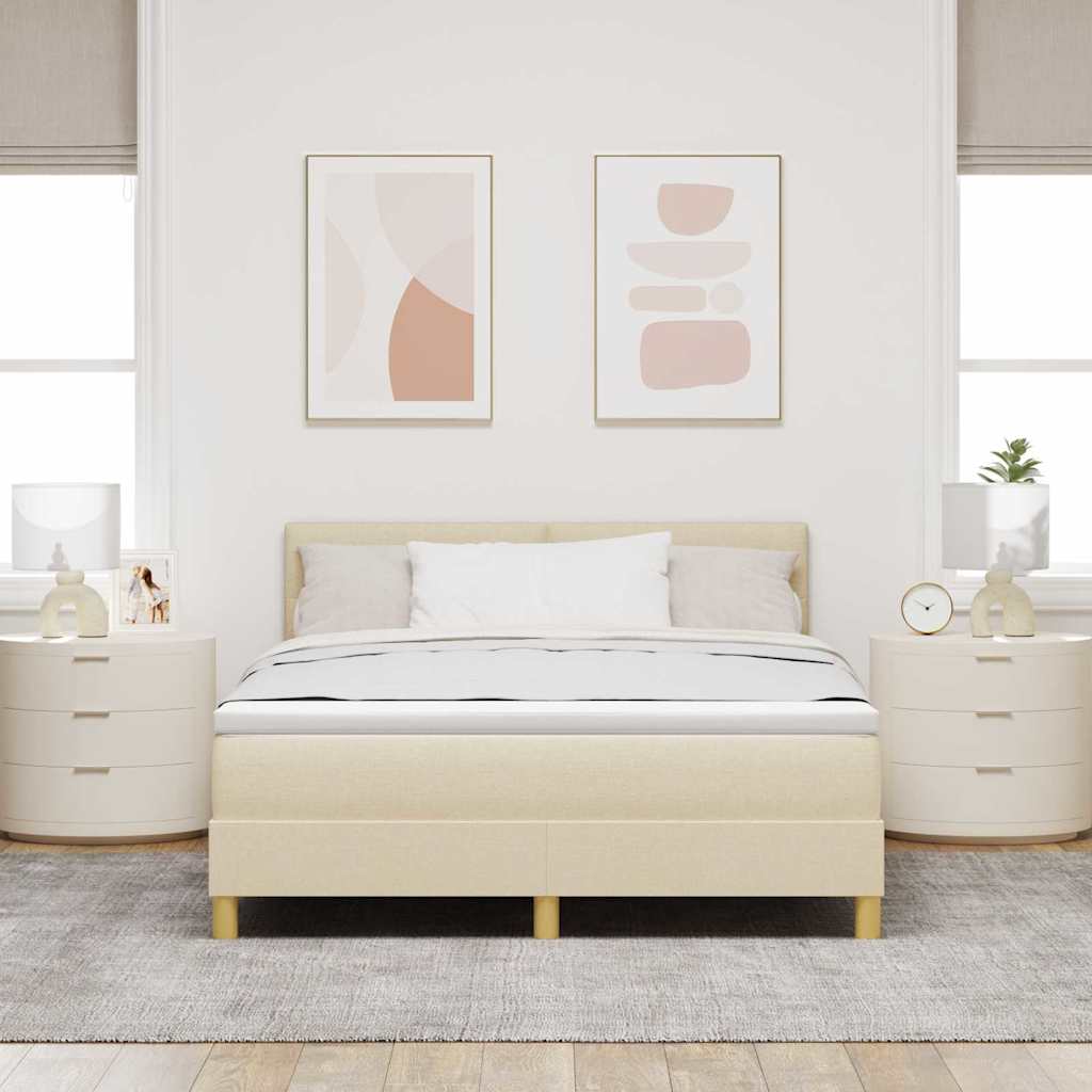 Box spring seng med pude med hovedgærde Creme 160 x 200 cm Stof