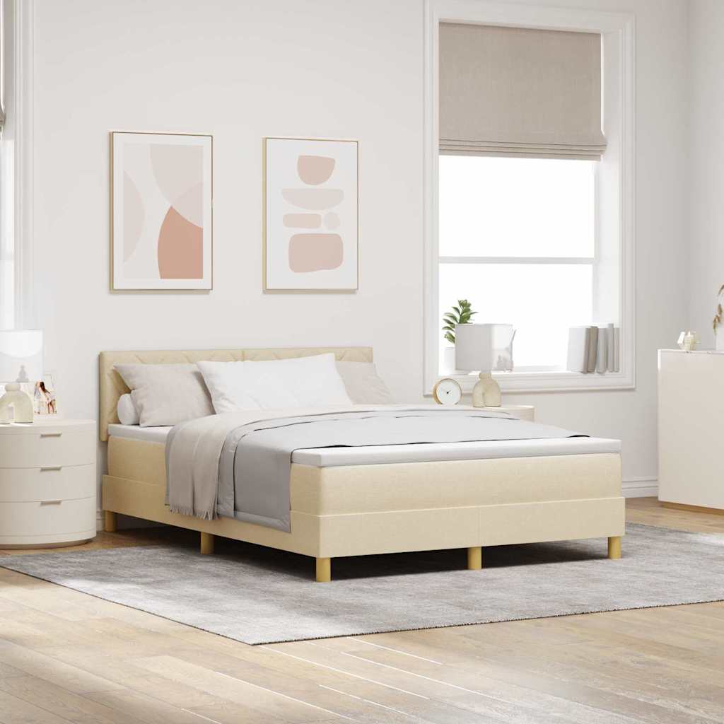 Box spring seng med pude med hovedgærde Creme 160 x 200 cm Stof