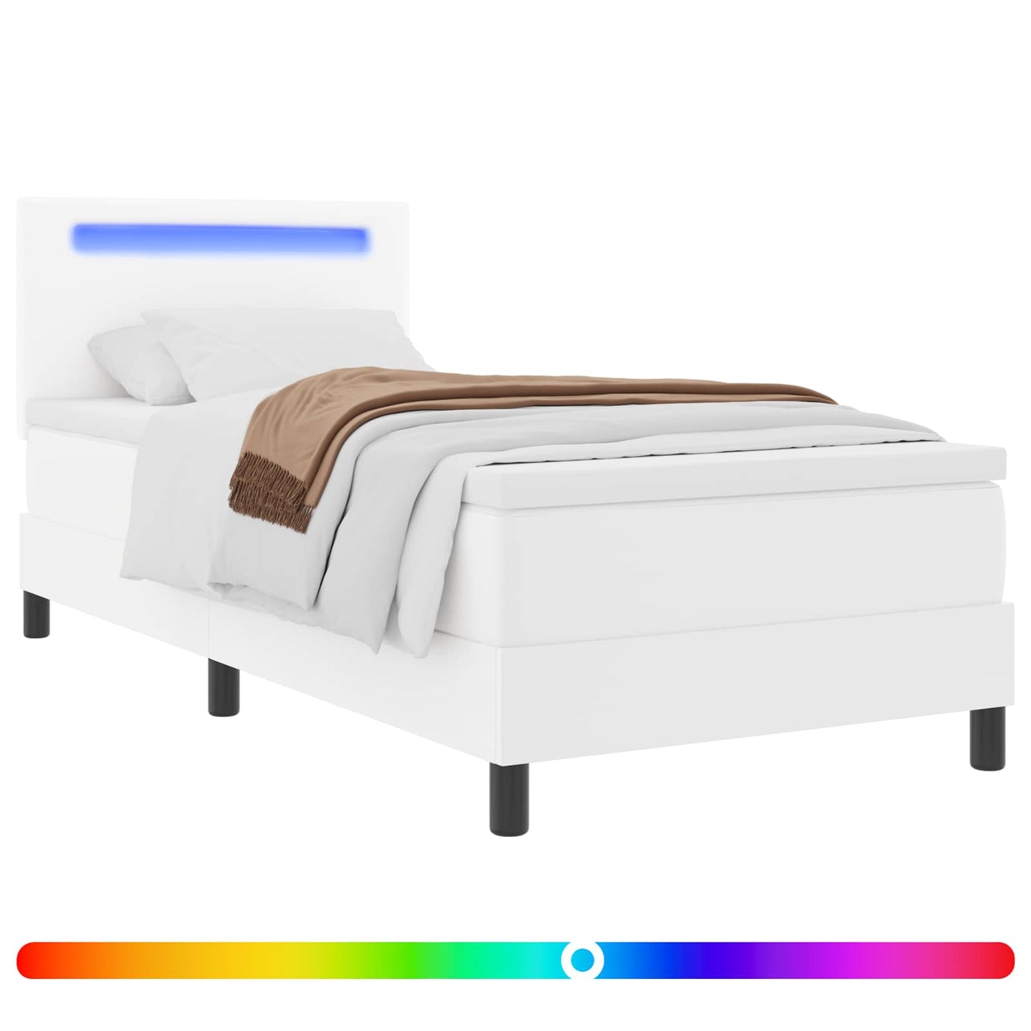 Box spring seng med hovedgærde Hvid 100 x 200 cm Kunstlæder