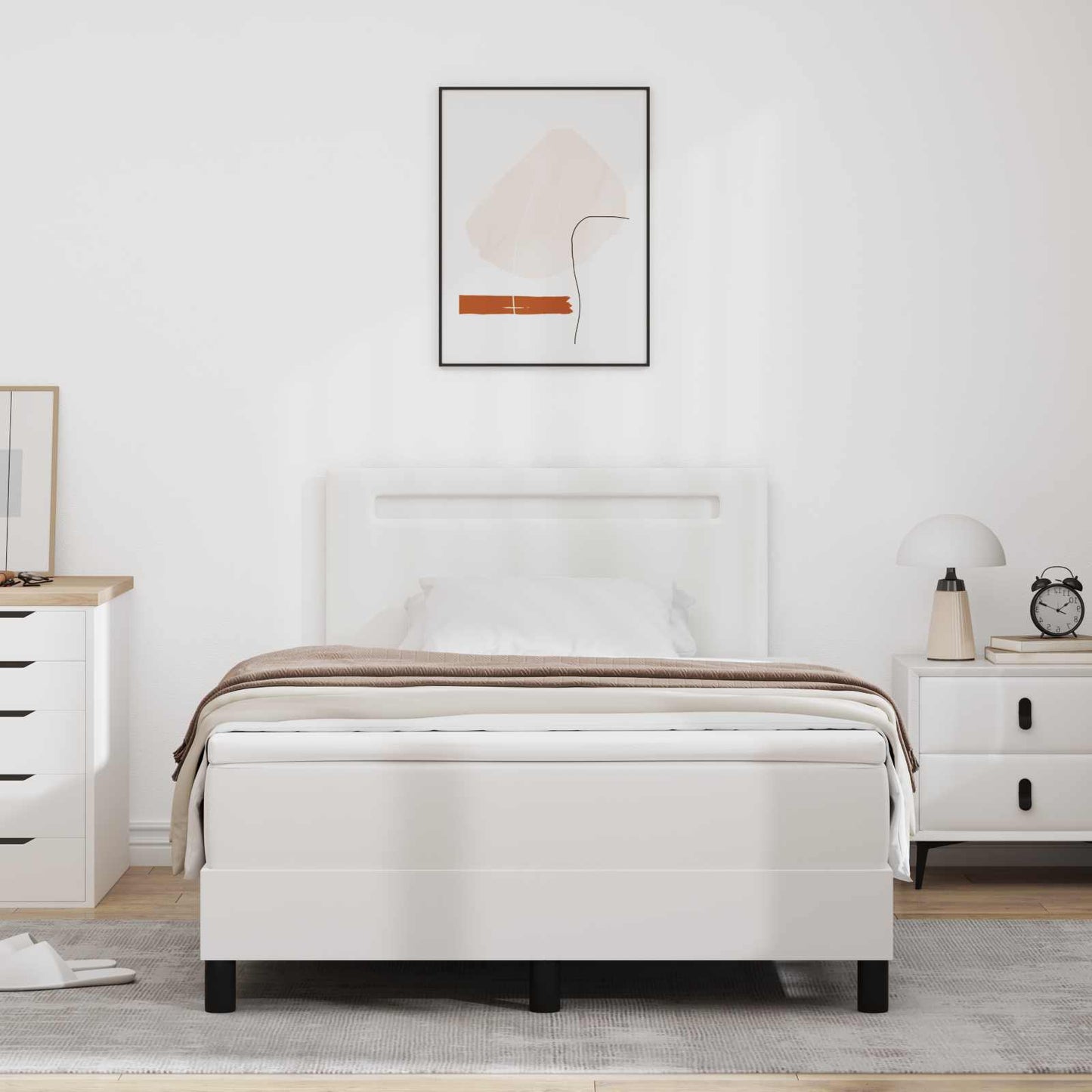 Box spring seng med hovedgærde Hvid 120 x 190 cm Kunstlæder