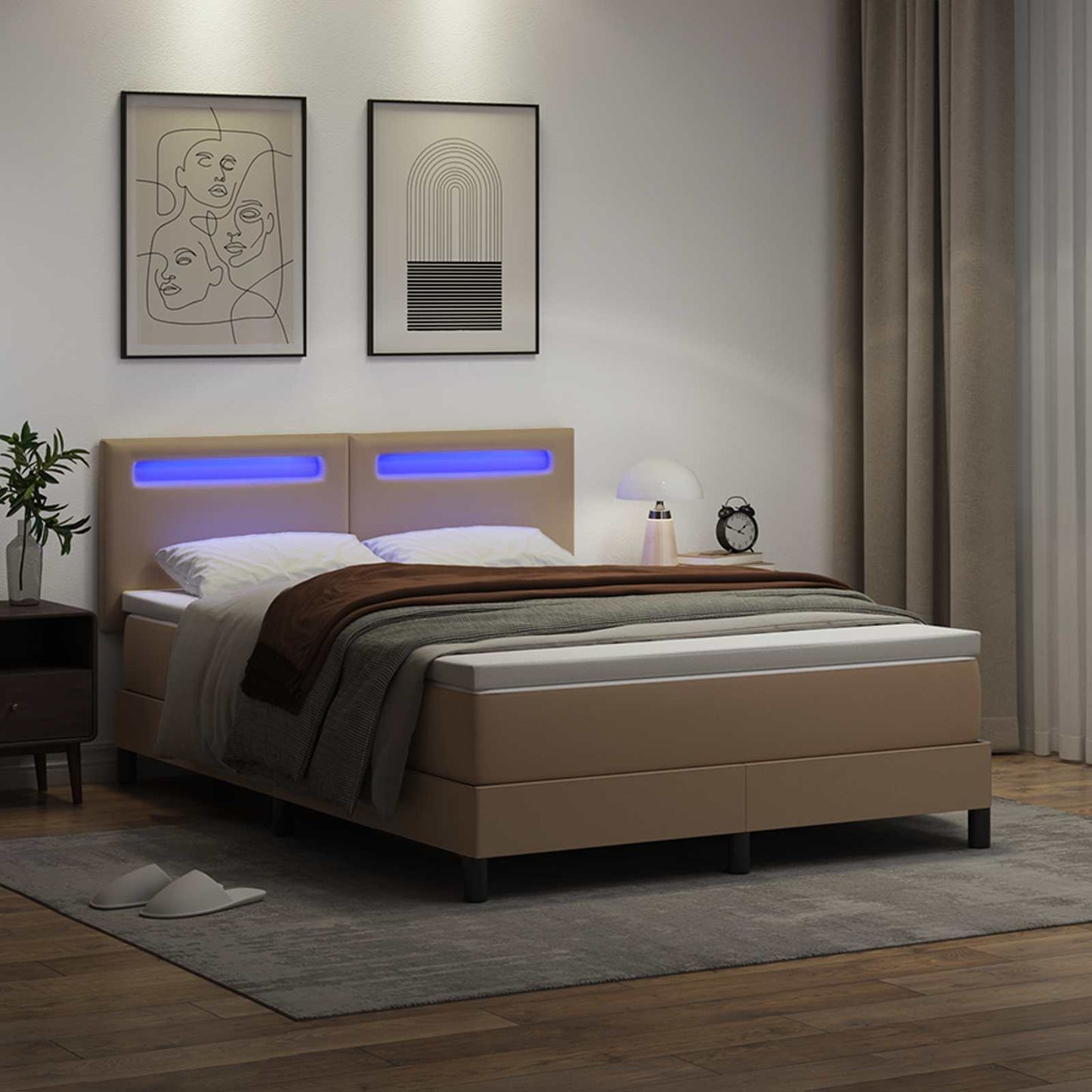 Box spring seng med madras Cappuccino 140 x 200 cm Kunstlæder