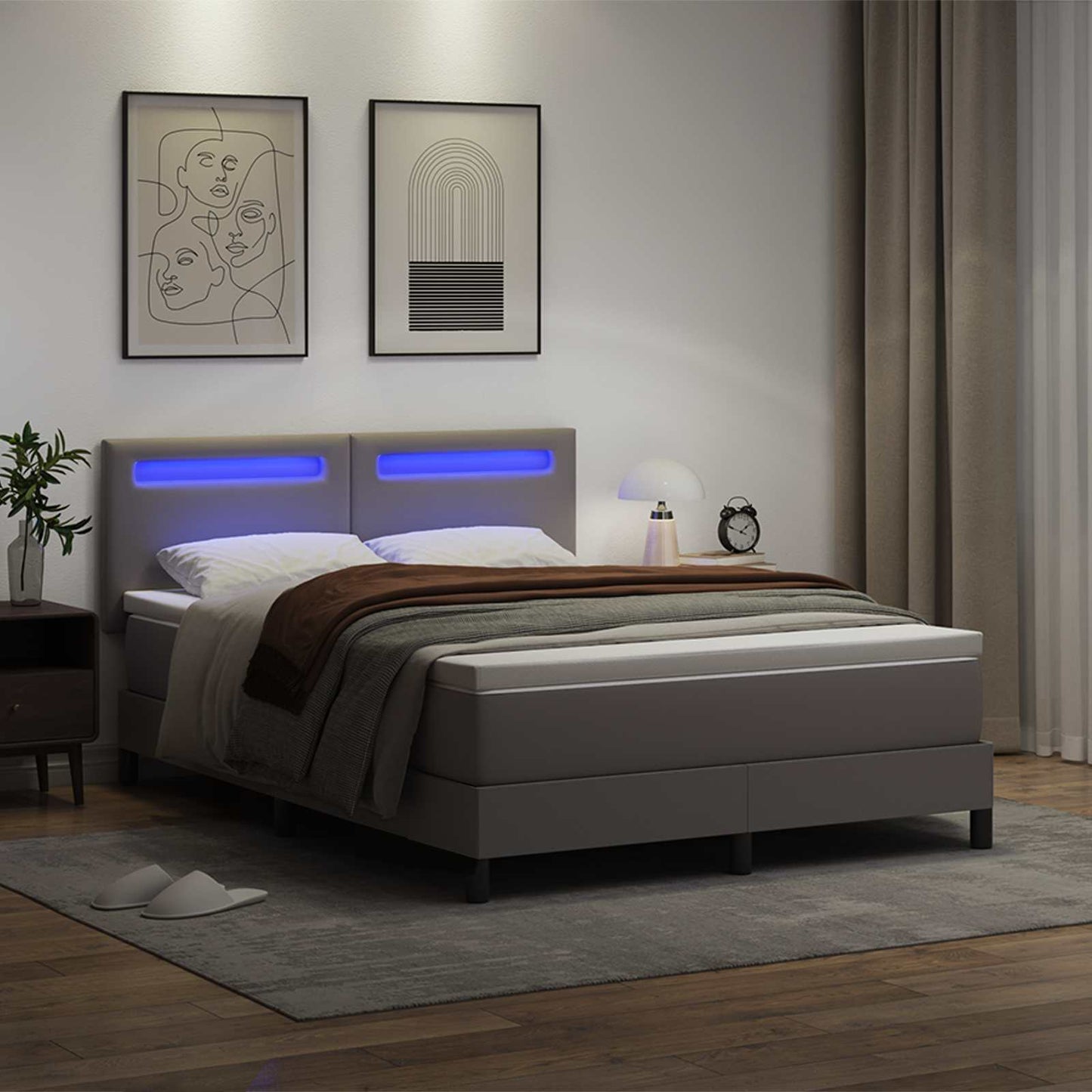 Box spring seng med madras Grå 160 x 200 cm Kunstlæder