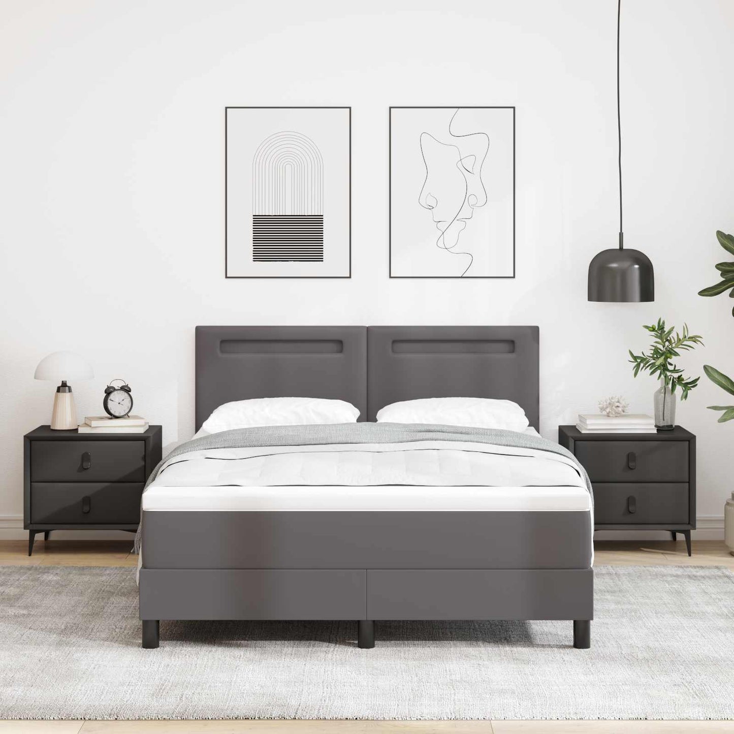 Box spring seng med madras Grå 160 x 200 cm Kunstlæder