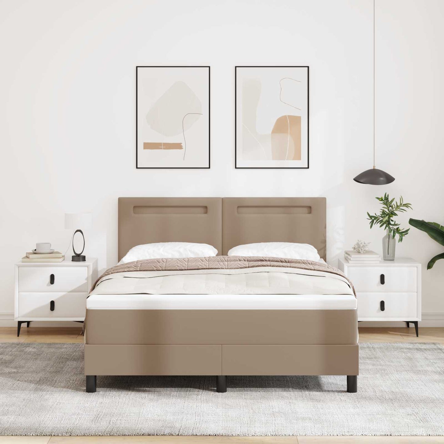 Box spring seng med madras Cappuccino 160 x 200 cm Kunstlæder
