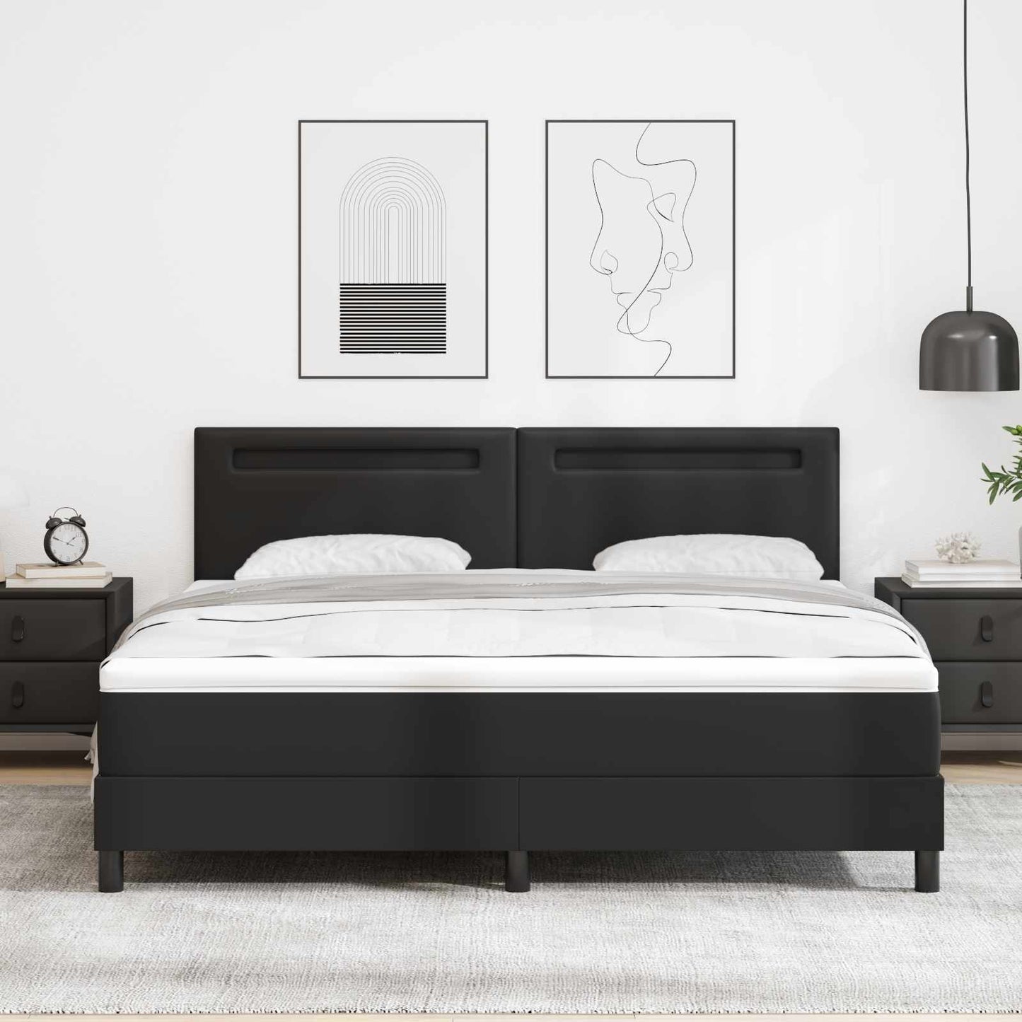 Box spring seng med hovedgærde Sort 180 x 200 cm Kunstlæder