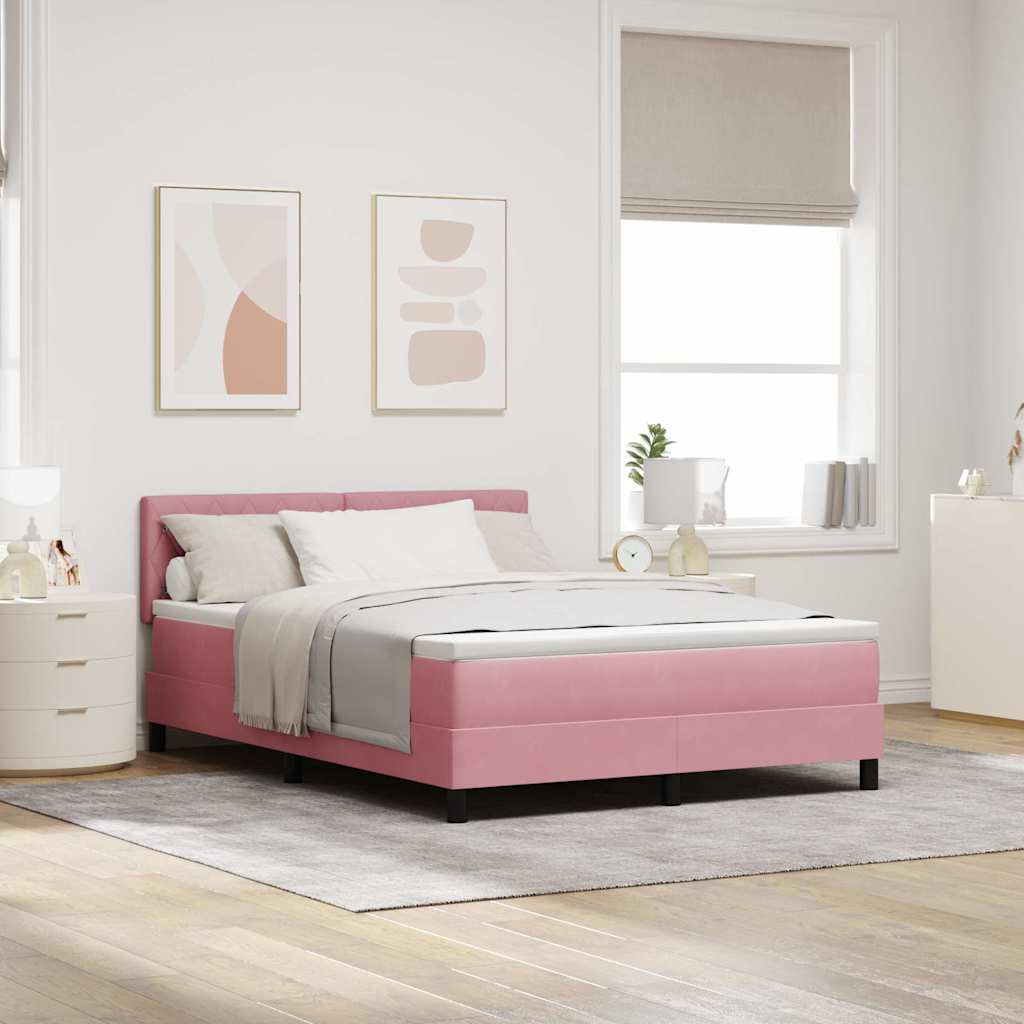 Box spring seng med madras Lyserød 160 x 200 cm Fløjl