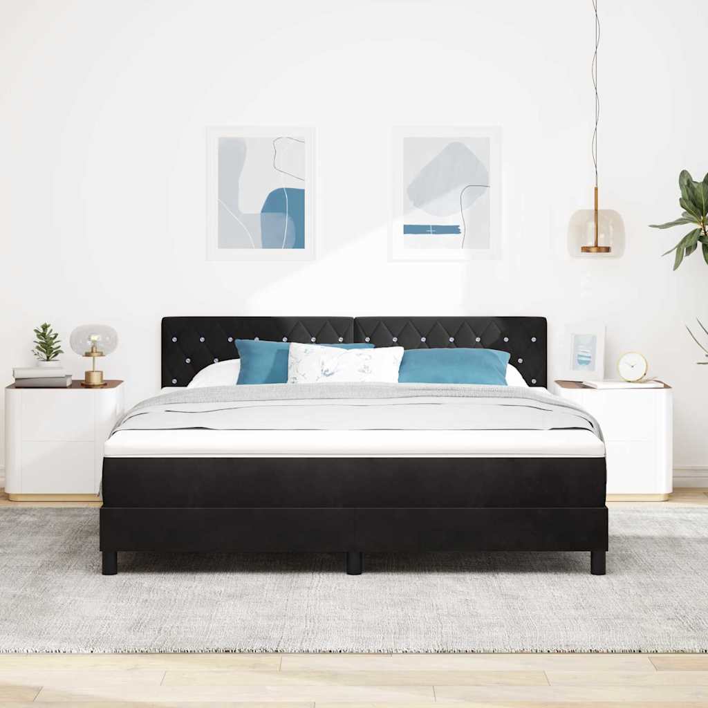 Box spring seng med madras Sort 180 x 200 cm Fløjl